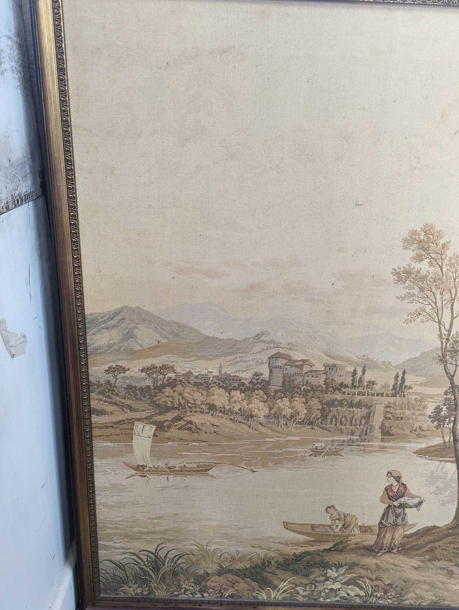 A large rectangular framed machine tapestry panel, width 151cm, height 117cm
